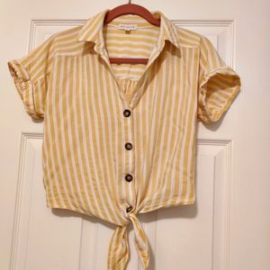 Socialite XS Yellow and White striped, button-up, front tie shirt